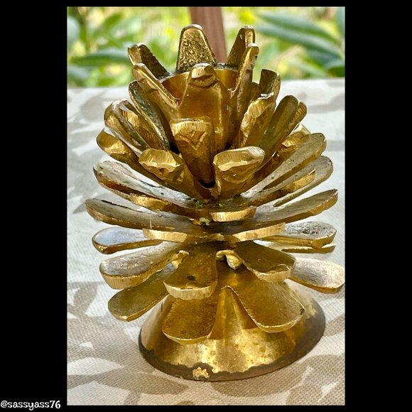 🆕VTG▪️Mid-Century Set of 4 Heavy Brass Pine Cone Taper Candle Holders - Picture 3 of 10